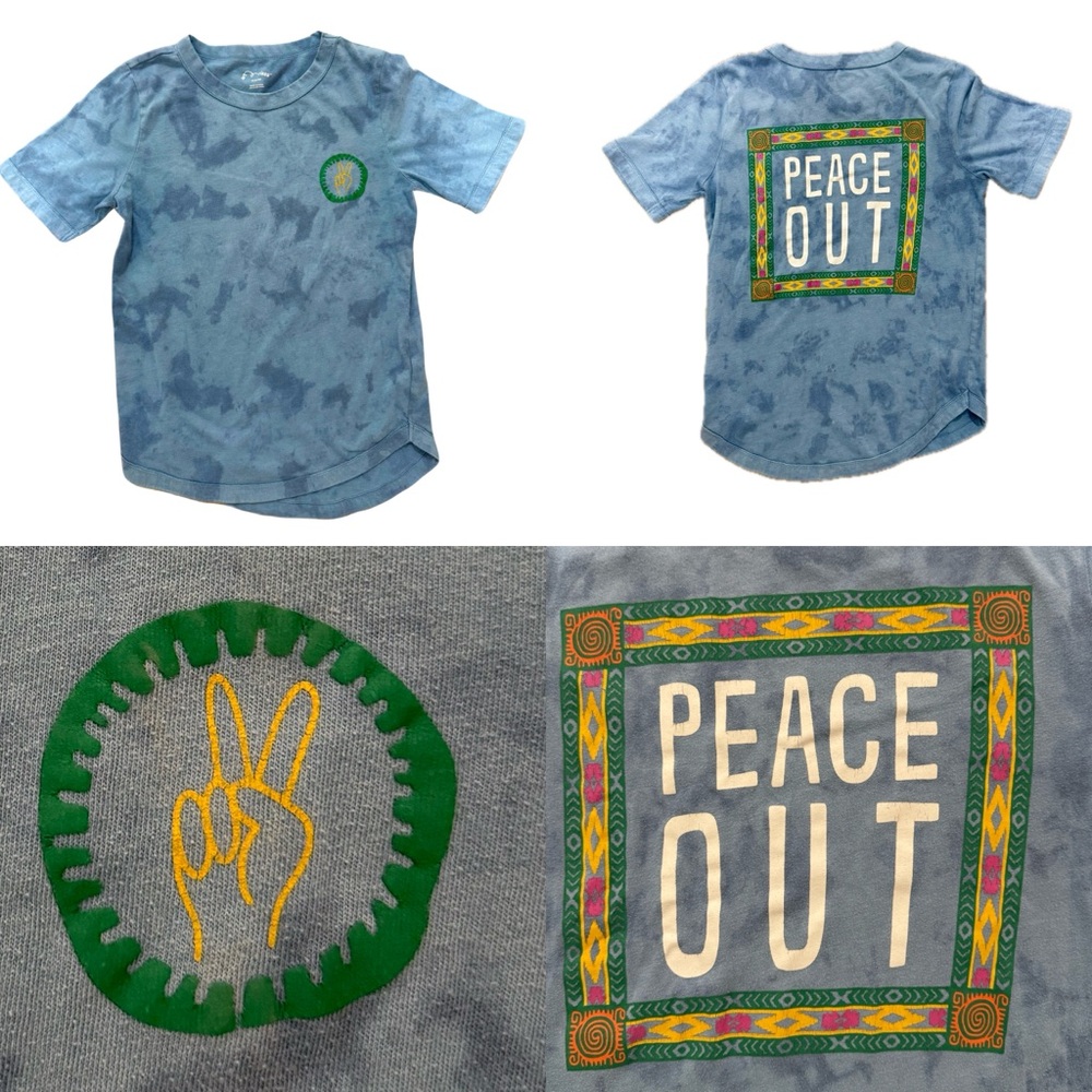 Art Class Blue Toe Dye Peace Out Youth T-Shirt Size M